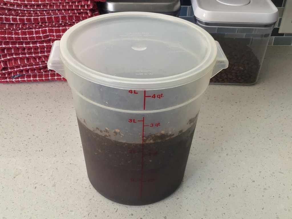Sealed container of brewing coffee